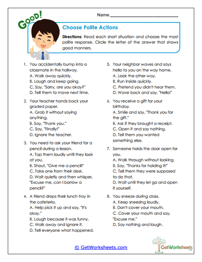 Choose Polite Actions Worksheet