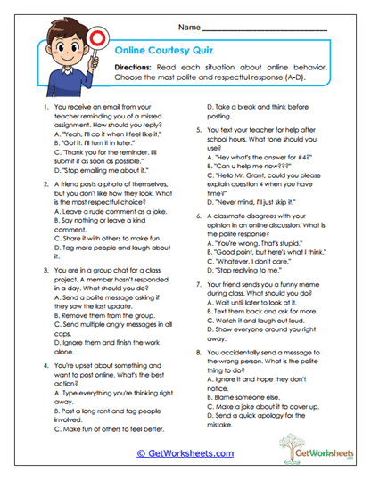 Online Courtesy Quiz Worksheet