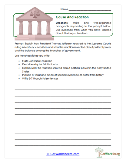 Cause and Reaction Worksheet
