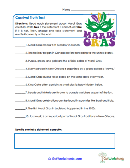 Carnival Truth Test Worksheet