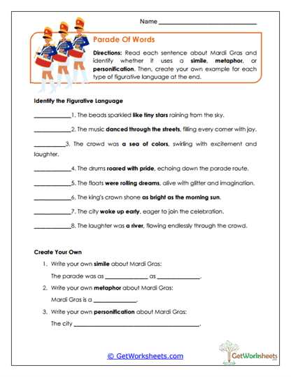 Parade of Words Worksheet