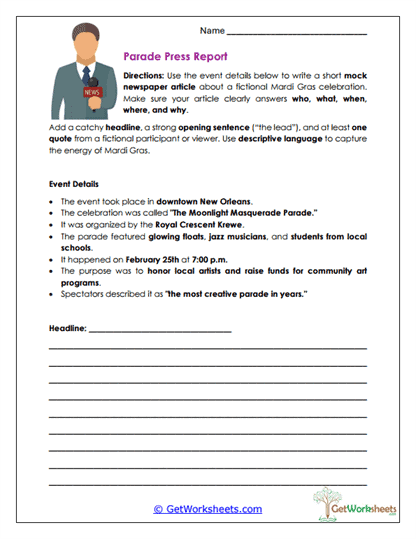 Parade Press Report Worksheet