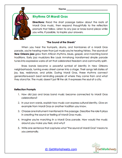 Rhythms of Mardi Gras Worksheet