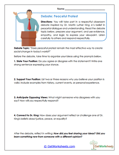 Peaceful Protest Worksheet