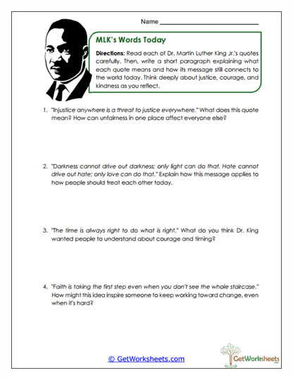 MLK's Words Today Worksheet