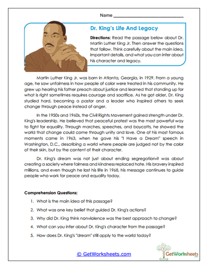 Dr. King's Life and Legacy Worksheet