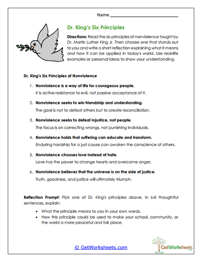 Dr. King's Six Principles Worksheet