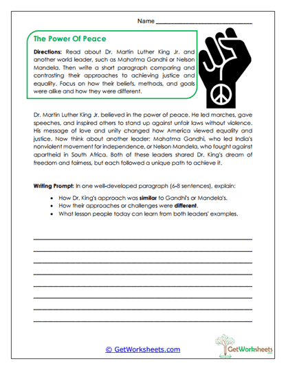 The Power of Peace Worksheet