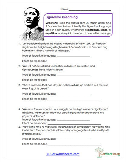 Figurative Dreaming Worksheet