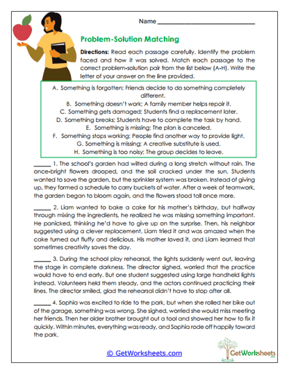 Matching Choices Reading Passage Worksheets