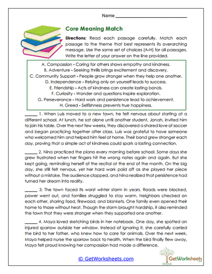 Core Meaning Match Worksheet