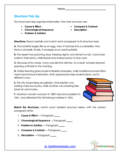 Matching Text to Structure Type Worksheets