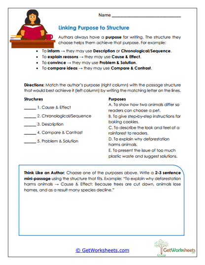Linking Purpose to Structure Worksheet