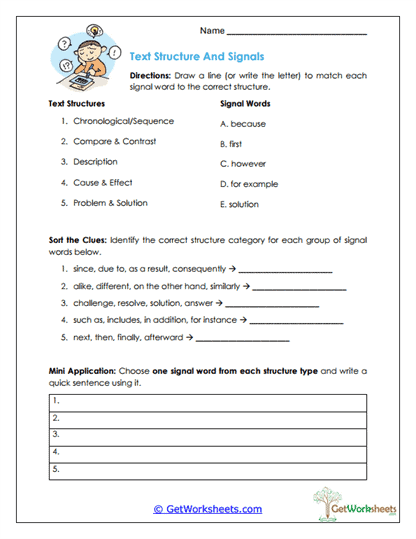 Text Structure and Signals Worksheet