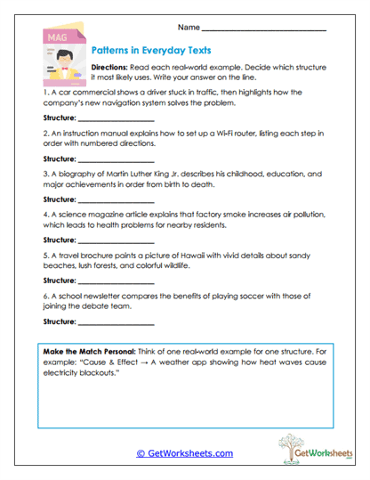 Patterns in Everyday Texts Worksheet