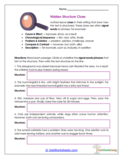 Hidden Structure Clues Worksheet