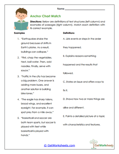 Anchor Chart Match Worksheet