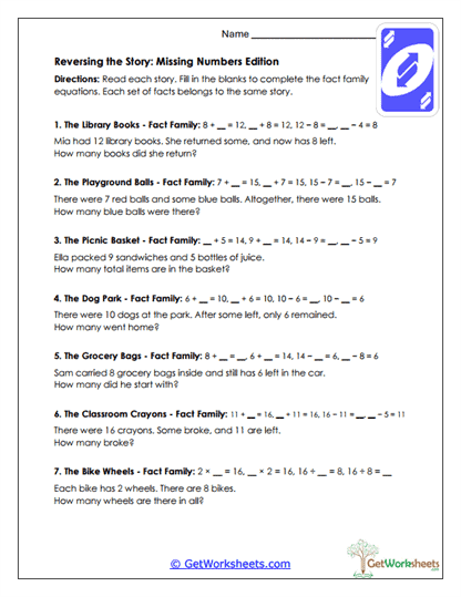 Story Flip Equations Worksheet