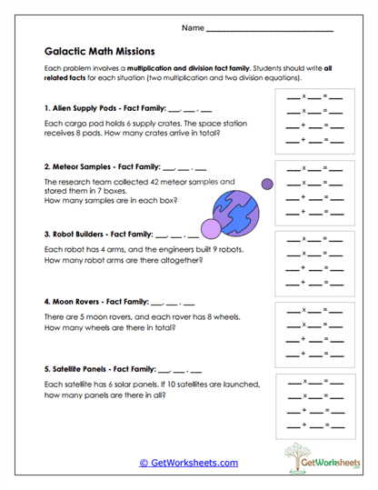 Galactic Number Missions Worksheet