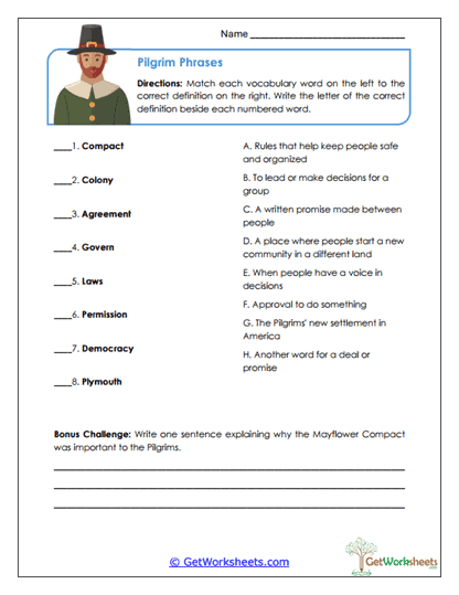 Mayflower Compact Worksheets