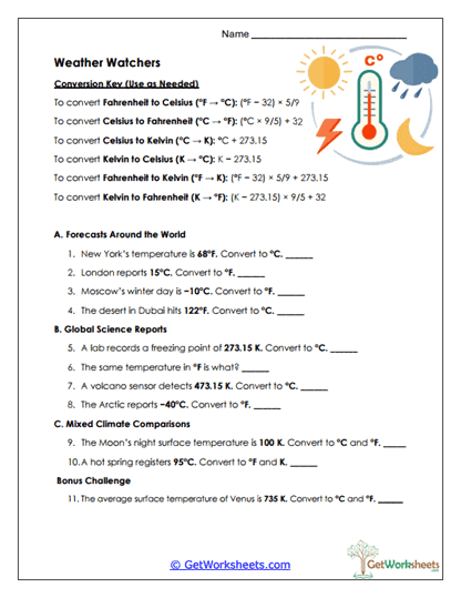 Temperature Conversion Practice Worksheet