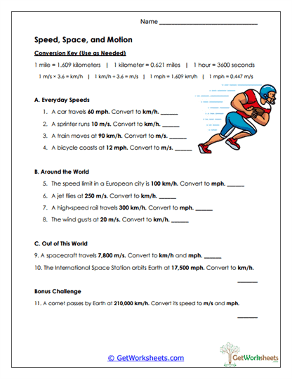 Speed and Motion Conversions Worksheet