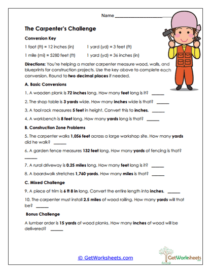 Carpenter's Measurement Practice Worksheet