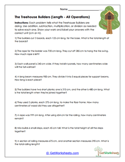 Measurement Word Problem Worksheets