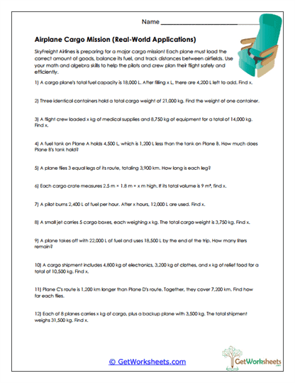 Airplane Cargo Applications Worksheet