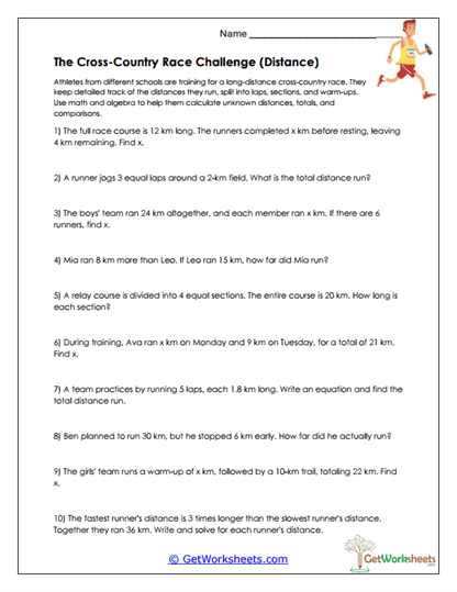 Cross-Country Distance Problems Worksheet