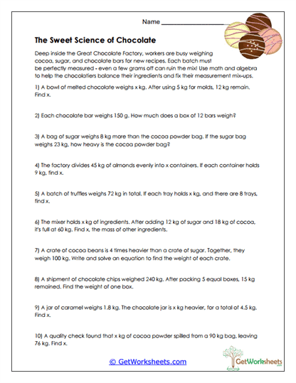 Chocolate Factory Weights Worksheet