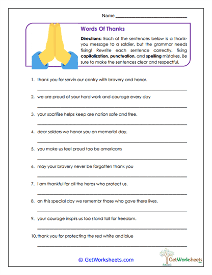 Grammar of Gratitude Worksheet