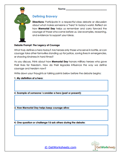 Defining Bravery Debate Worksheet