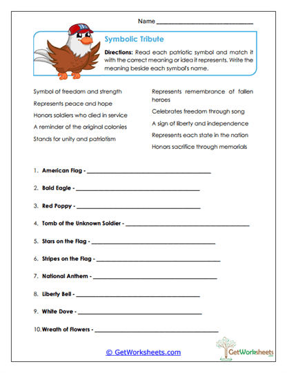 Patriotic Symbol Match Worksheet