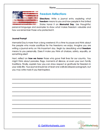 Freedom Journal Writing Worksheet