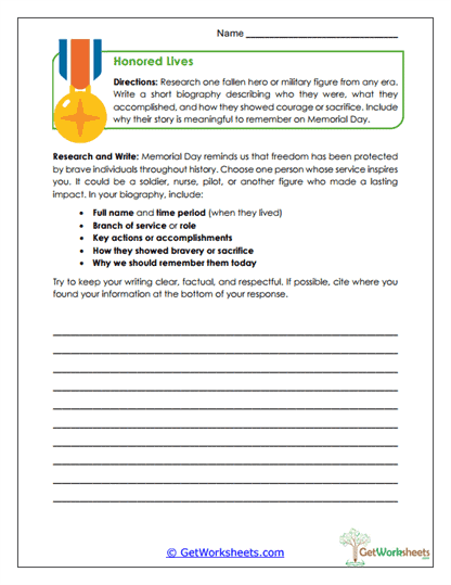 Hero Biography Writing Worksheet