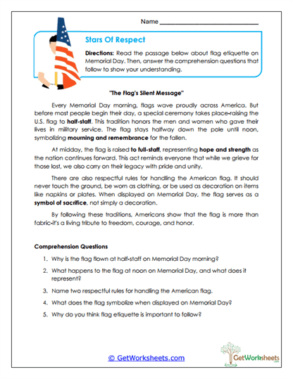 Flag Etiquette Worksheet