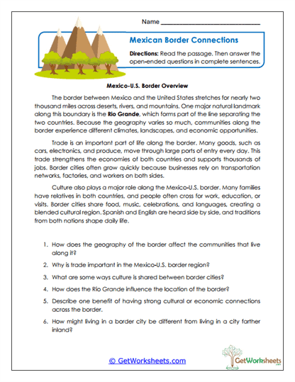 Border Connections Worksheet