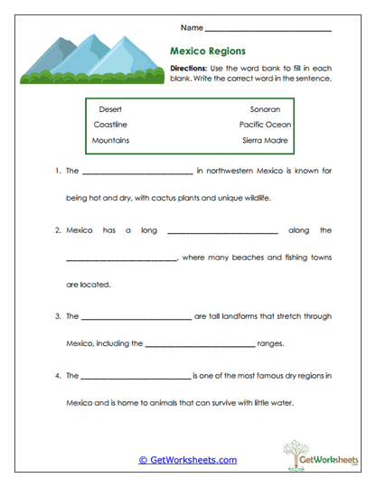 Regions Worksheet