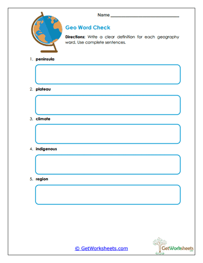 Geo Word Check Worksheet