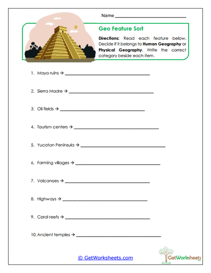 Geo Feature Sort Worksheet