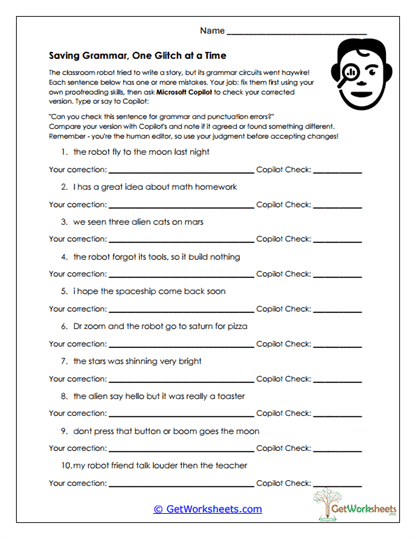 Grammar Fixer Worksheet