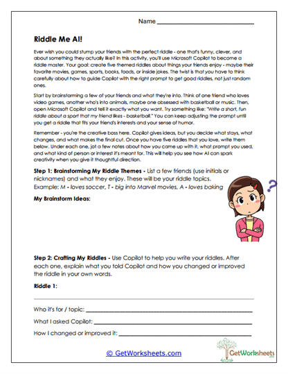 Riddle Creator Worksheet