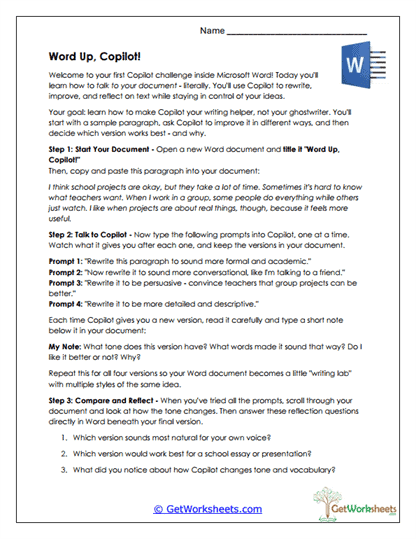 Word Up Copilot Worksheet