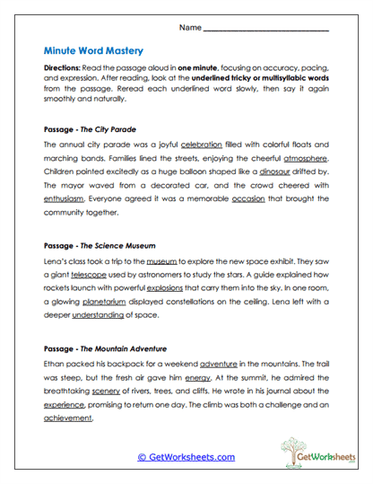 Minute Word Mastery Worksheet