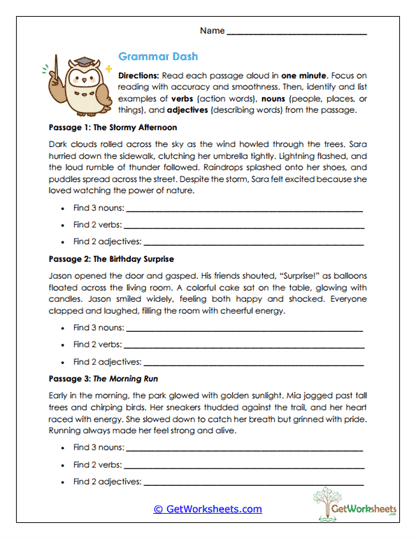 Grammar Dash Worksheet