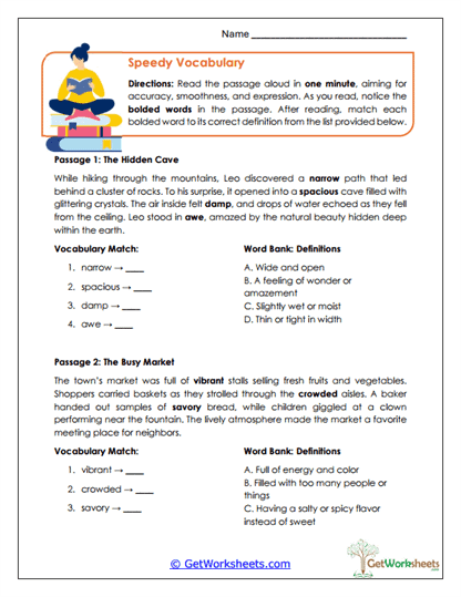 Speedy Vocabulary Worksheet