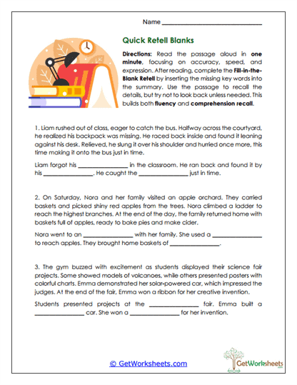 Quick Retell Blanks Worksheet