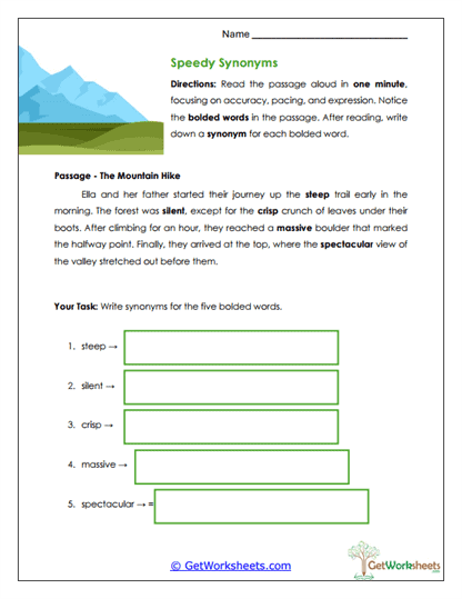 Speedy Synonyms Worksheet