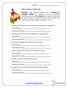 Misplaced and Dangling Modifiers Worksheets - GetWorksheets.com